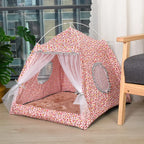 Cat & Dog Tent Bed – Semi-Enclosed Flower Design, All-Season Pet Nest