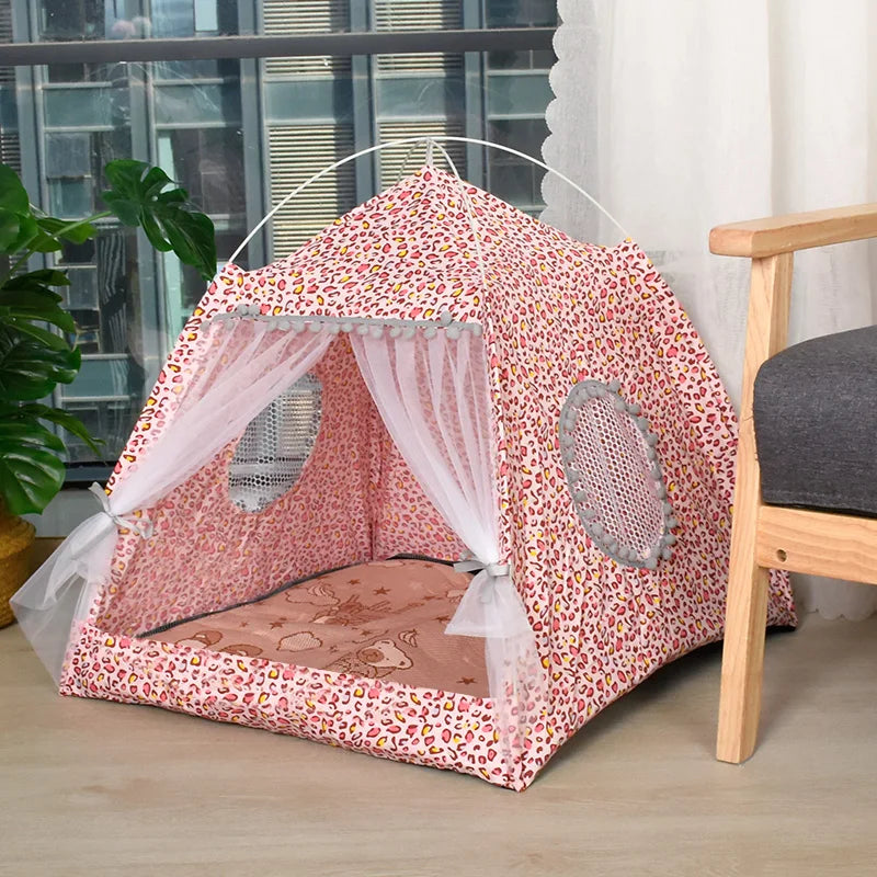 Cat & Dog Tent Bed – Semi-Enclosed Flower Design, All-Season Pet Nest