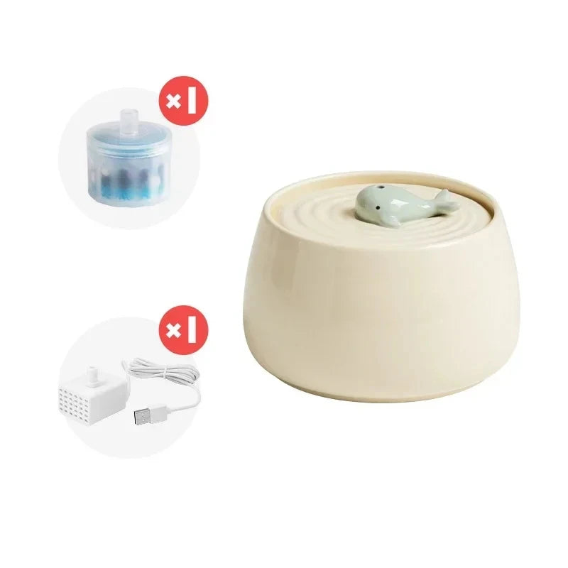 1.3L Ceramic Cat Water Fountain – USB Pet Water Dispenser with Automatic Circulating Filtration for Cats & Dogs