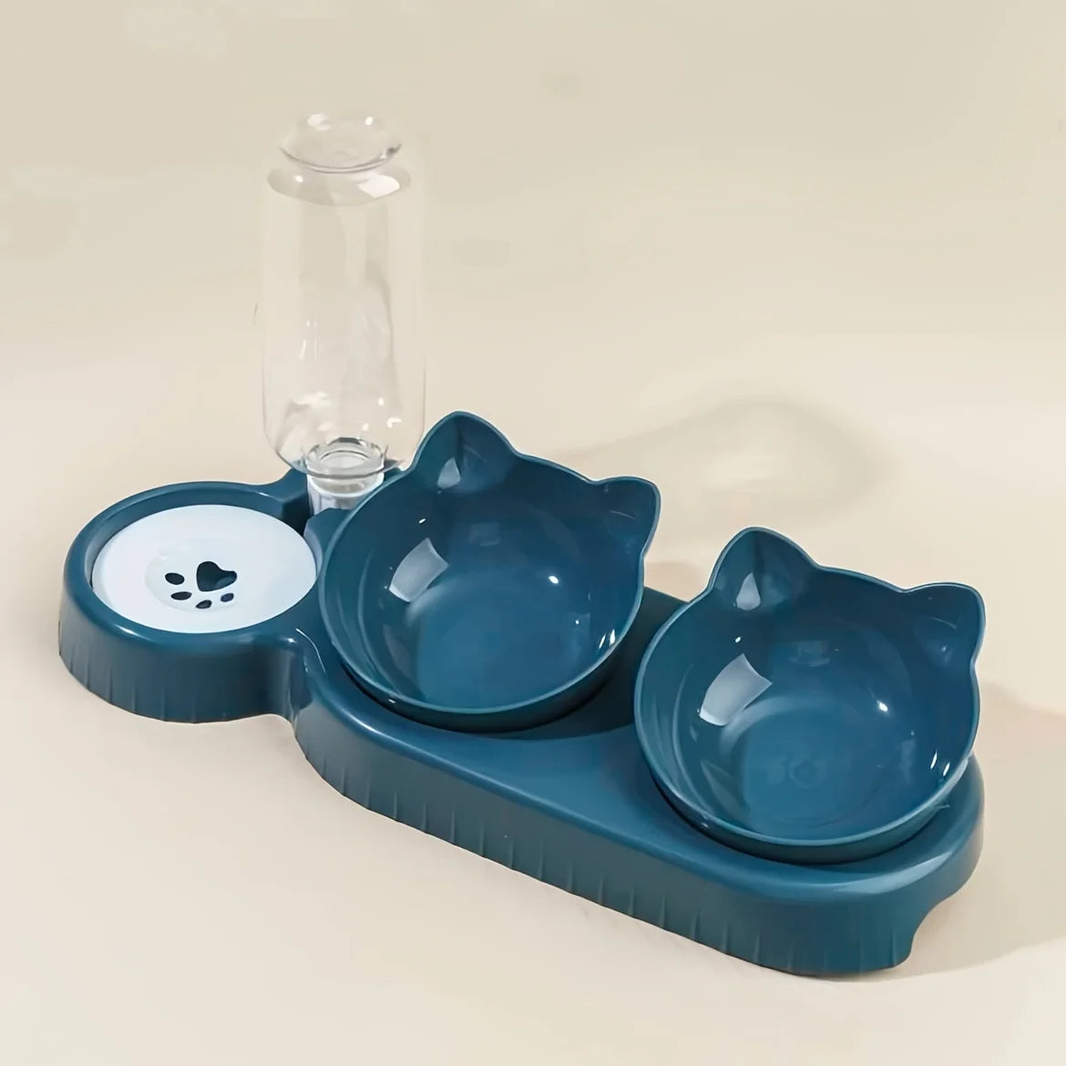 3-in-1 Tilted Cat Bowls with Water Feeder – Elevated Pet Food & Water Set for Neck Protection