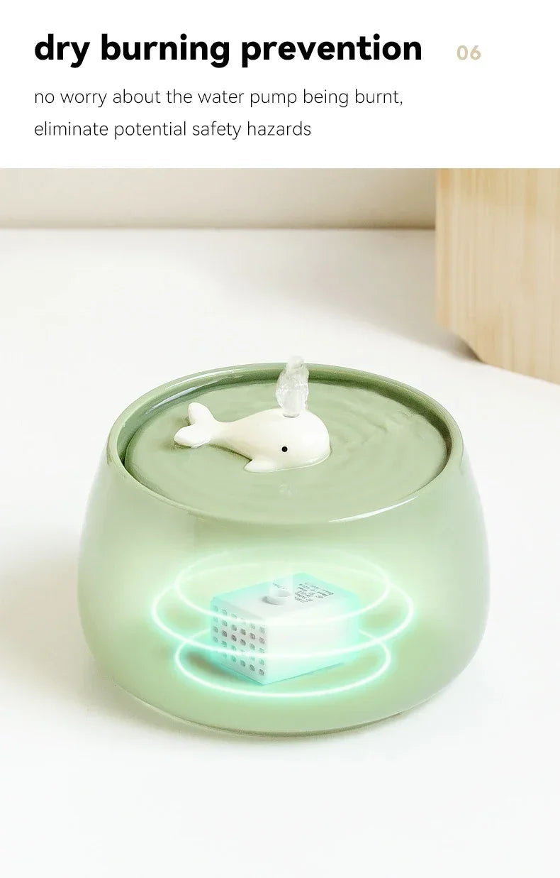 1.3L Ceramic Cat Water Fountain – USB Pet Water Dispenser with Automatic Circulating Filtration for Cats & Dogs
