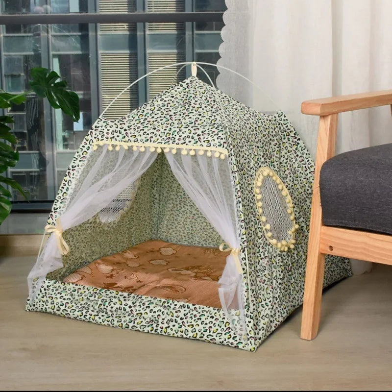 Cat & Dog Tent Bed – Semi-Enclosed Flower Design, All-Season Pet Nest
