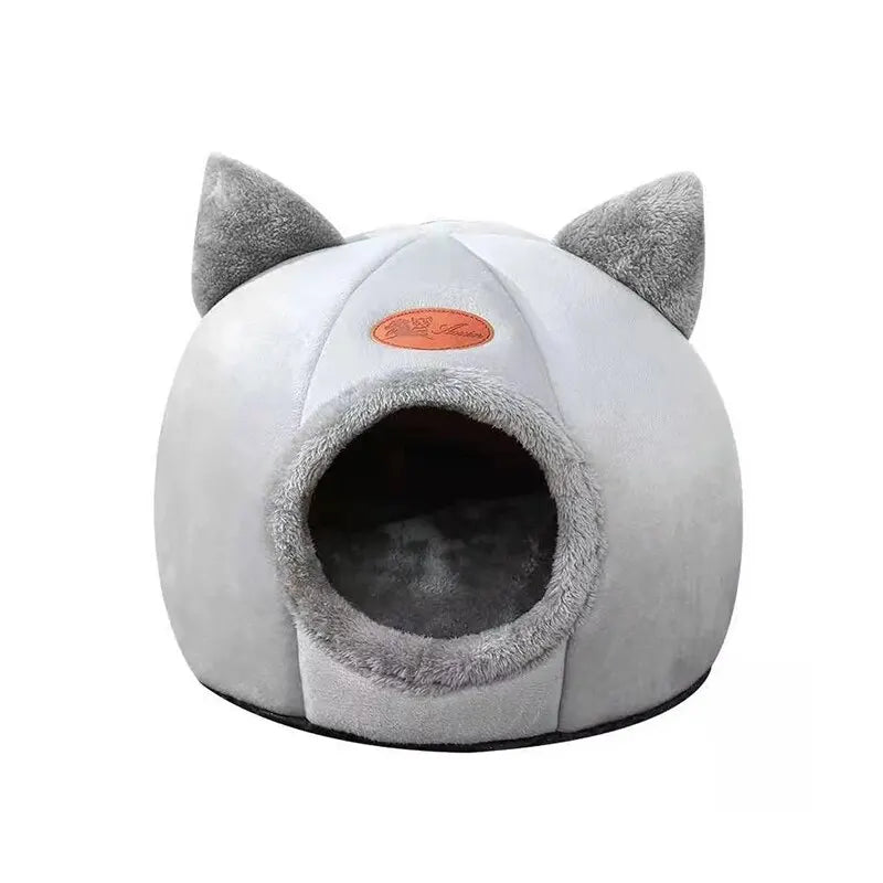 Cat Head Shaped Cozy Cat Bed – Warm Semi-Closed Sleep Cave, Non-Slip Pet House for All Seasons
