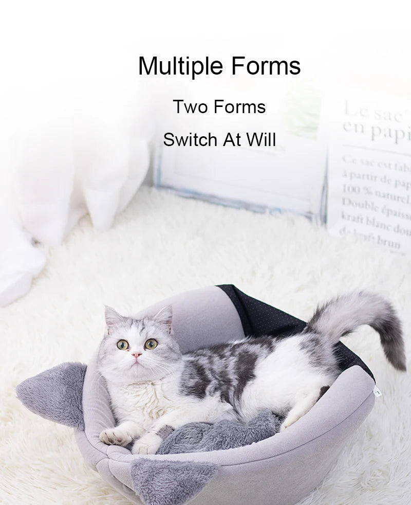 Cat Head Shaped Cozy Cat Bed – Warm Semi-Closed Sleep Cave, Non-Slip Pet House for All Seasons
