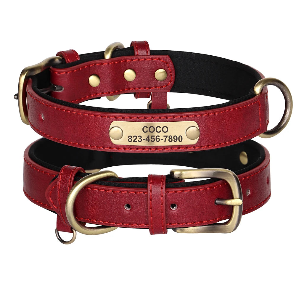 Personalized PU Leather Dog Collar – Adjustable, Soft Padded ID Name Tag for Small, Medium & Large Dogs – Free Engraving, Multiple Colors