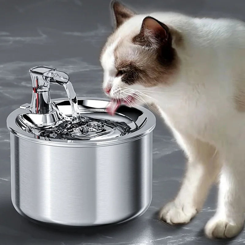 2L Stainless Steel Pet Water Fountain – Automatic Cat Water Dispenser with Sensor & Heater