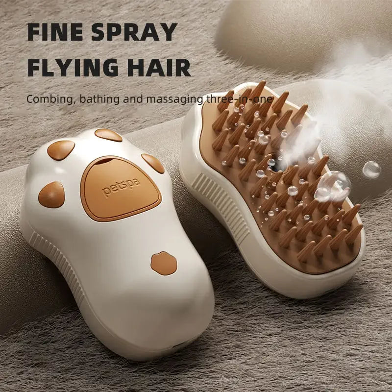 3-in-1 Rotating Cat Grooming Steamer Brush – Multifunctional Pet Hair Removal, Spray, Massage Comb with Self-Cleaning Steam for Easy Cat Care.