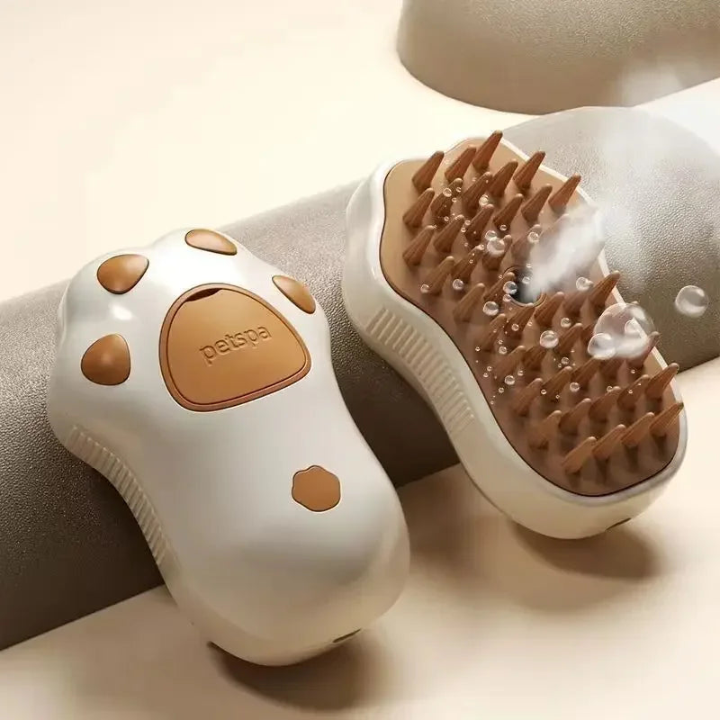 3-in-1 Rotating Cat Grooming Steamer Brush – Multifunctional Pet Hair Removal, Spray, Massage Comb with Self-Cleaning Steam for Easy Cat Care.
