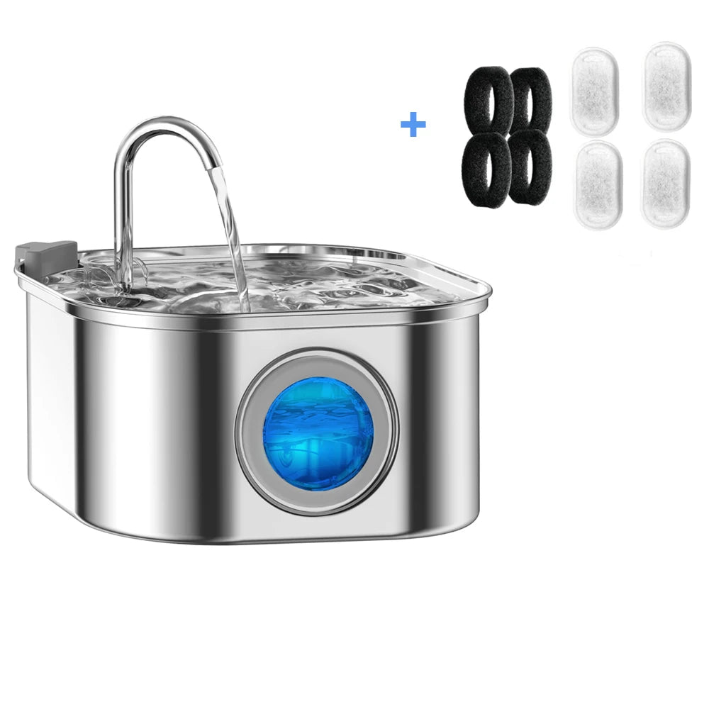 3.2L Stainless Steel Automatic Pet Water Fountain – Smart Cat & Dog Dispenser with Transparent Window, Quiet Filtered Drinking Bowl for Pets