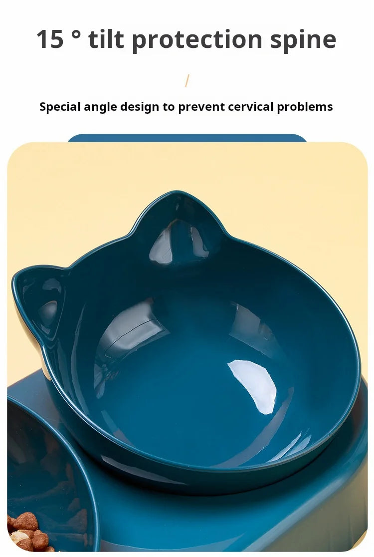 3-in-1 Tilted Cat Bowls with Water Feeder – Elevated Pet Food & Water Set for Neck Protection