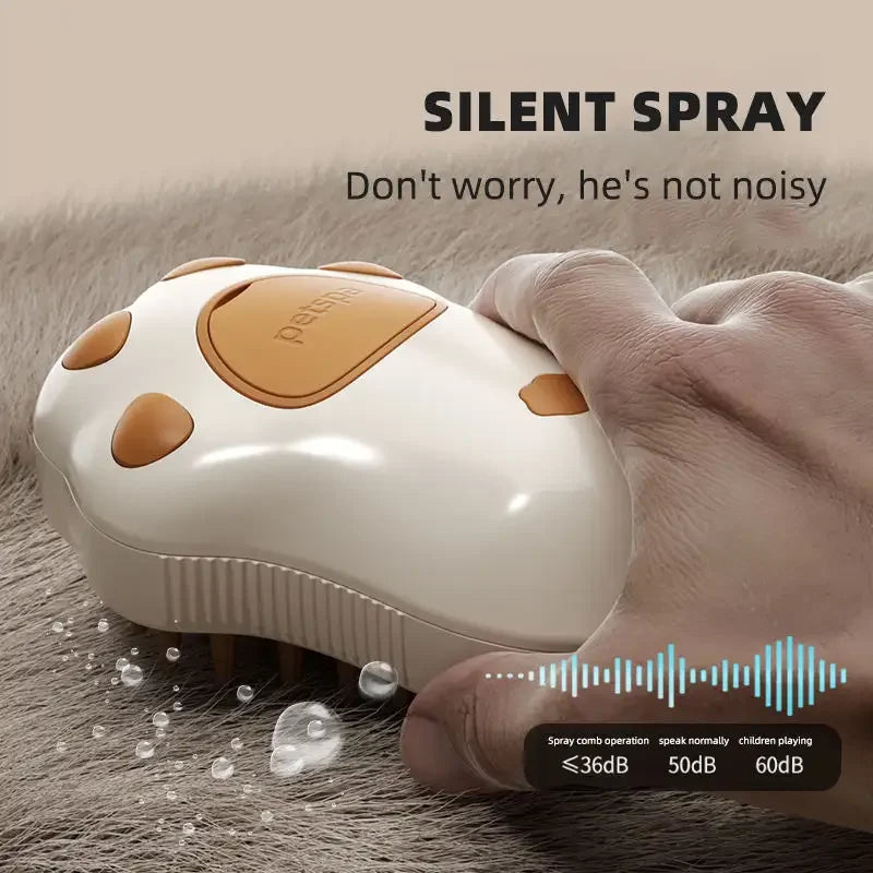3-in-1 Rotating Cat Grooming Steamer Brush – Multifunctional Pet Hair Removal, Spray, Massage Comb with Self-Cleaning Steam for Easy Cat Care.