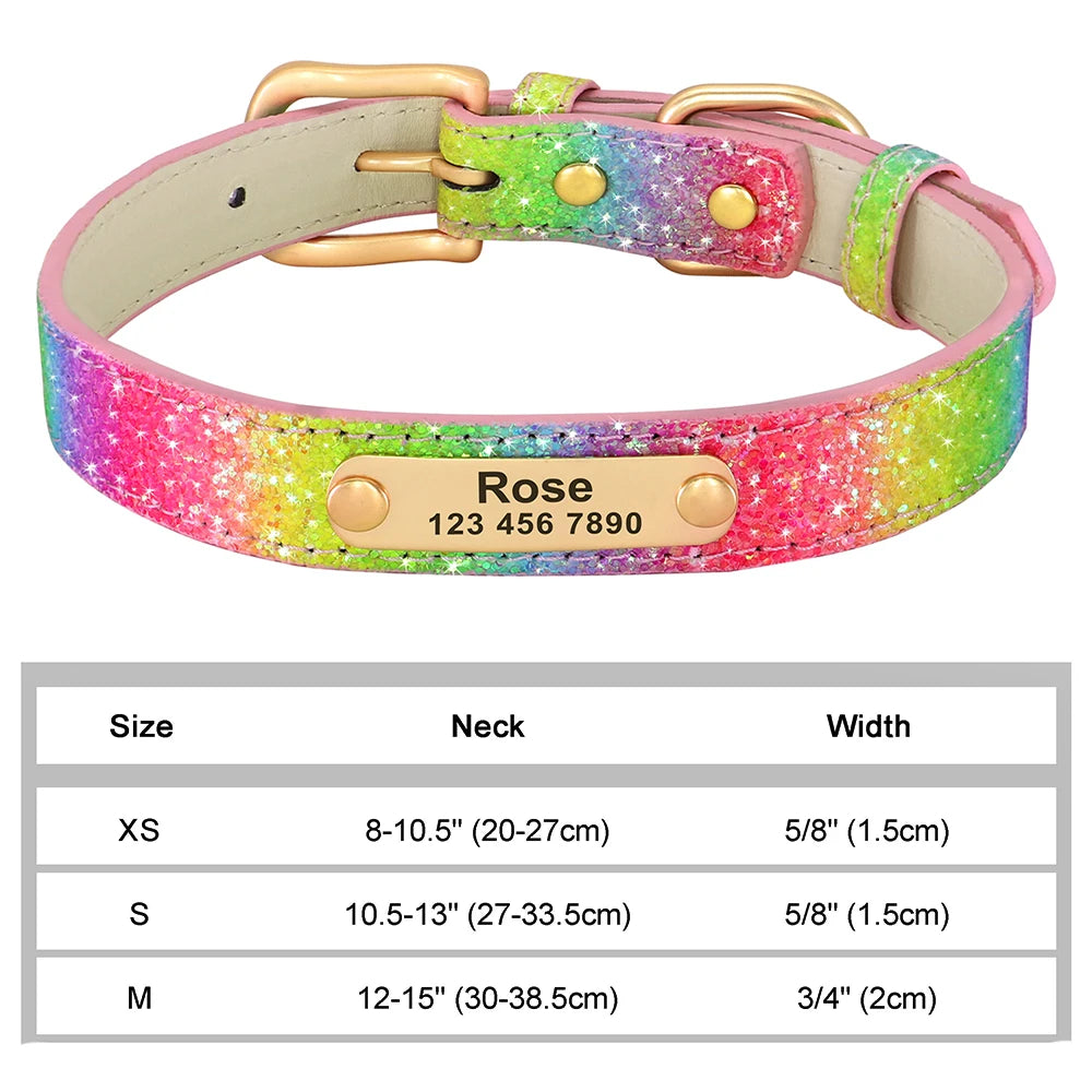 Personalized Dog & Cat Collar – Adjustable Leather Crystal Bowtie Necklace with Rhinestones, Anti-Lost Pet Accessories