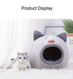Cat Head Shaped Cozy Cat Bed – Warm Semi-Closed Sleep Cave, Non-Slip Pet House for All Seasons