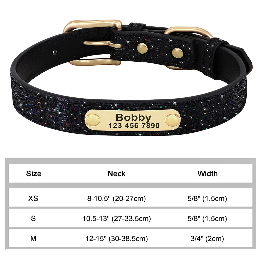 Personalized Dog & Cat Collar – Adjustable Leather Crystal Bowtie Necklace with Rhinestones, Anti-Lost Pet Accessories
