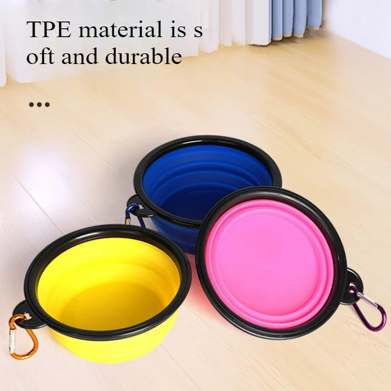 Collapsible Silicone Pet Bowl with Carabiner – Portable Folding Dog & Cat Food Water Dish for Travel & Outdoor Use