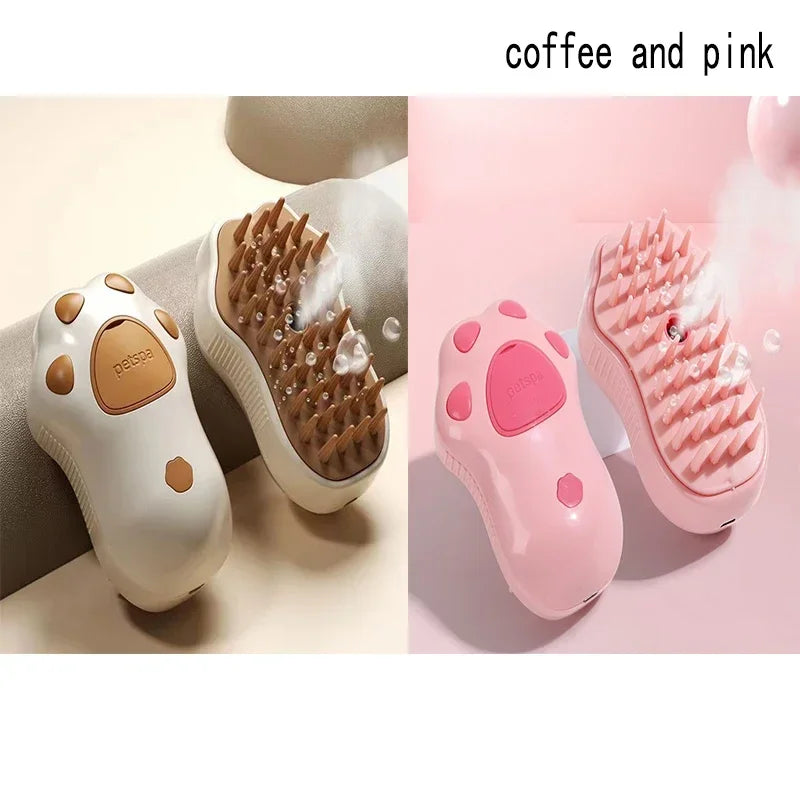 3-in-1 Rotating Cat Grooming Steamer Brush – Multifunctional Pet Hair Removal, Spray, Massage Comb with Self-Cleaning Steam for Easy Cat Care.