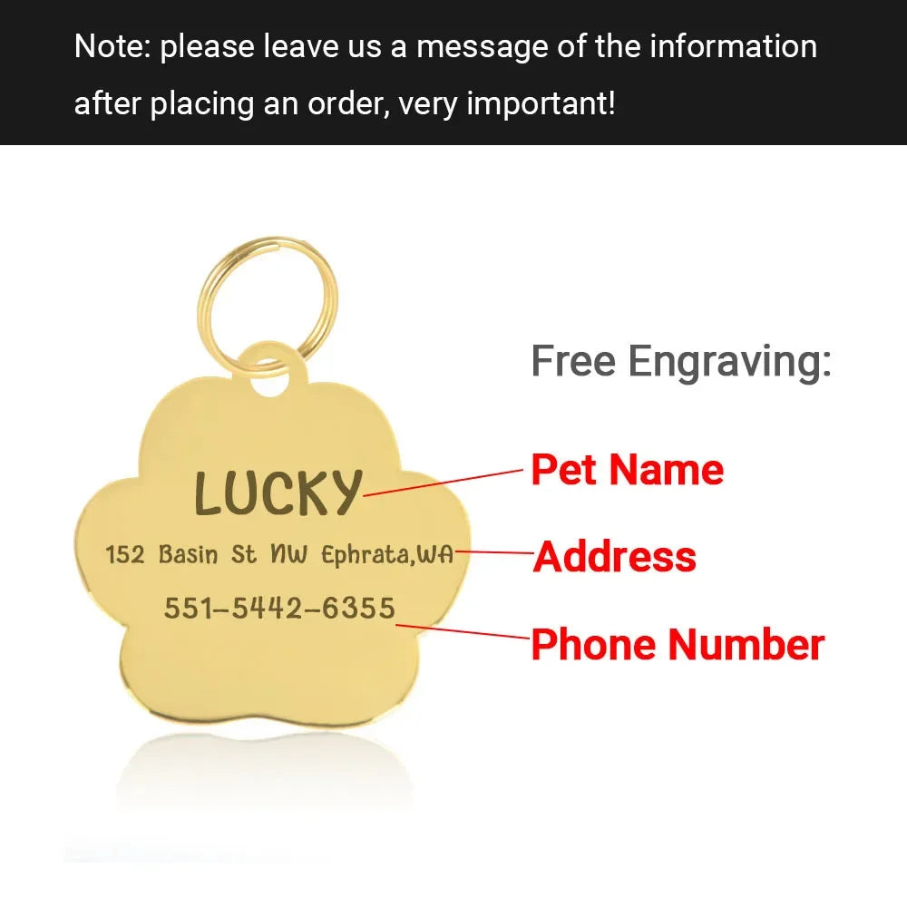 Personalized Pet Collar ID Tag – Custom Engraved Cat & Dog Name Necklace | Gold Paw Glitter Pendant, Puppy Accessories 3CM
