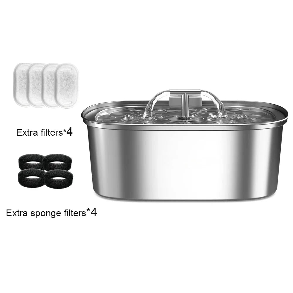 3.2L/108oz Stainless Steel Automatic Cat Water Fountain – Square Silent Pet Water Dispenser with Dual Outlets for Cats & Dogs