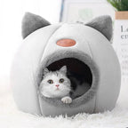 Cat Head Shaped Cozy Cat Bed – Warm Semi-Closed Sleep Cave, Non-Slip Pet House for All Seasons