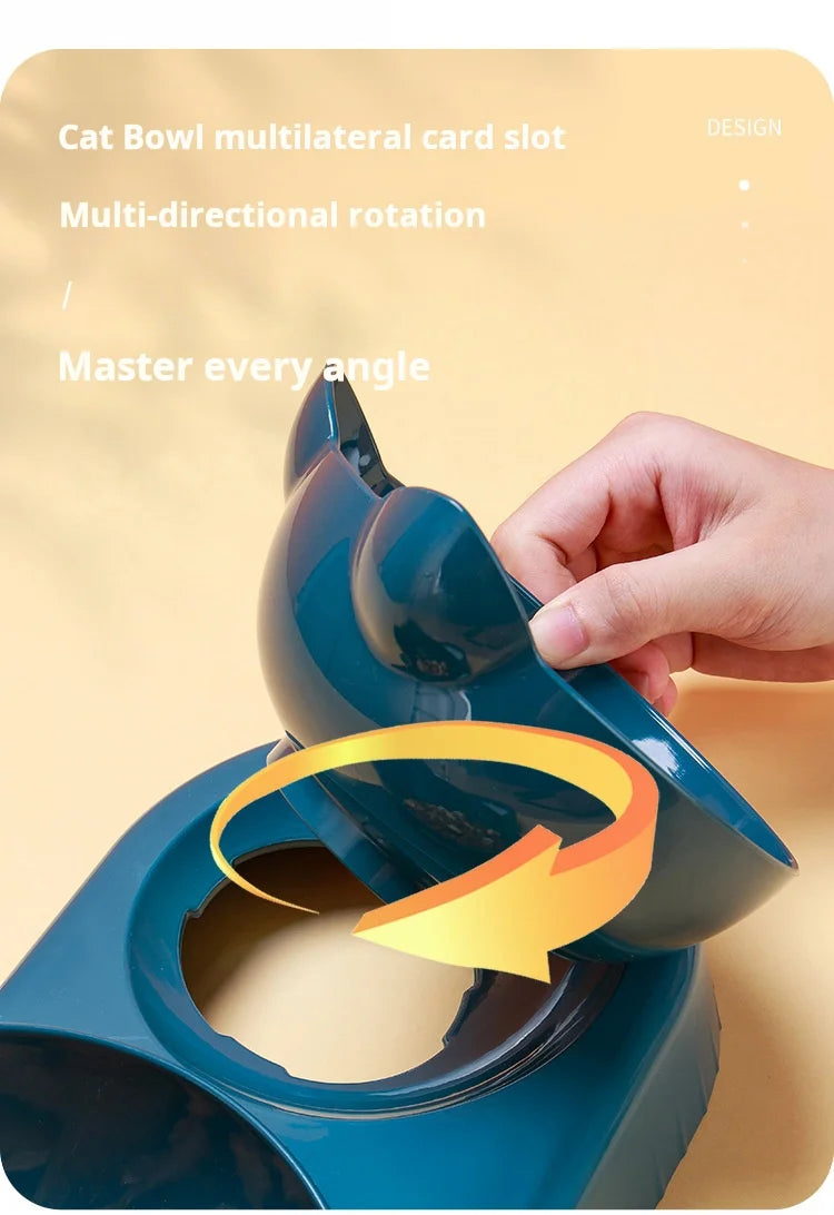 3-in-1 Tilted Cat Bowls with Water Feeder – Elevated Pet Food & Water Set for Neck Protection