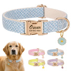 Custom Bling Nylon Dog Collar – Free Engraved ID Nameplate with Cute Flower Tag for Small & Medium Dogs and Cats