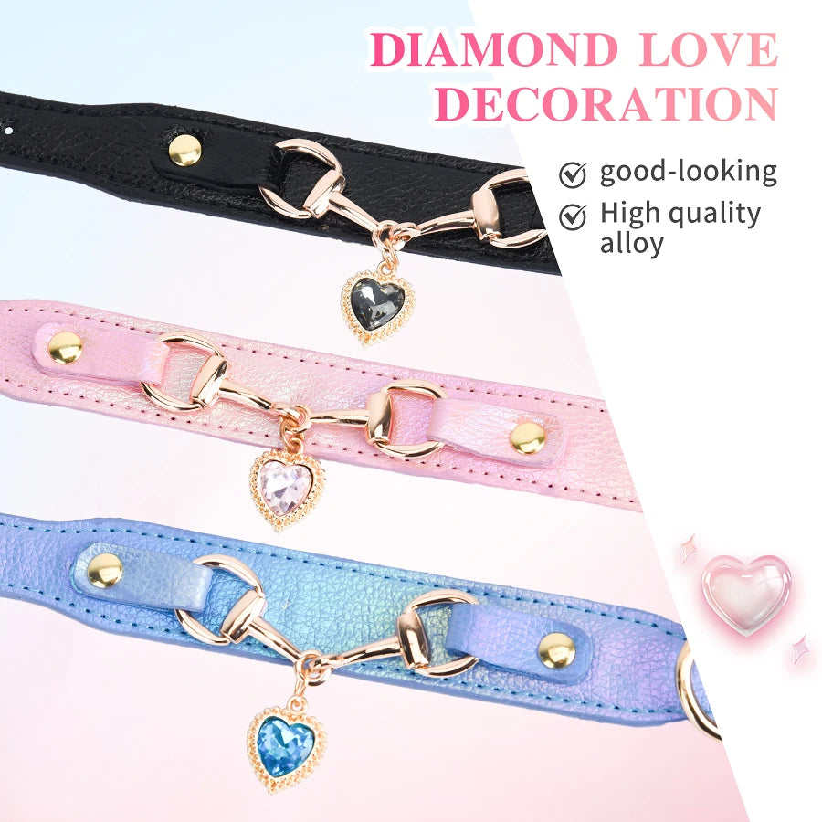 Adjustable PU Pet Collar for Cats & Dogs – Durable Sparkling Heart Design