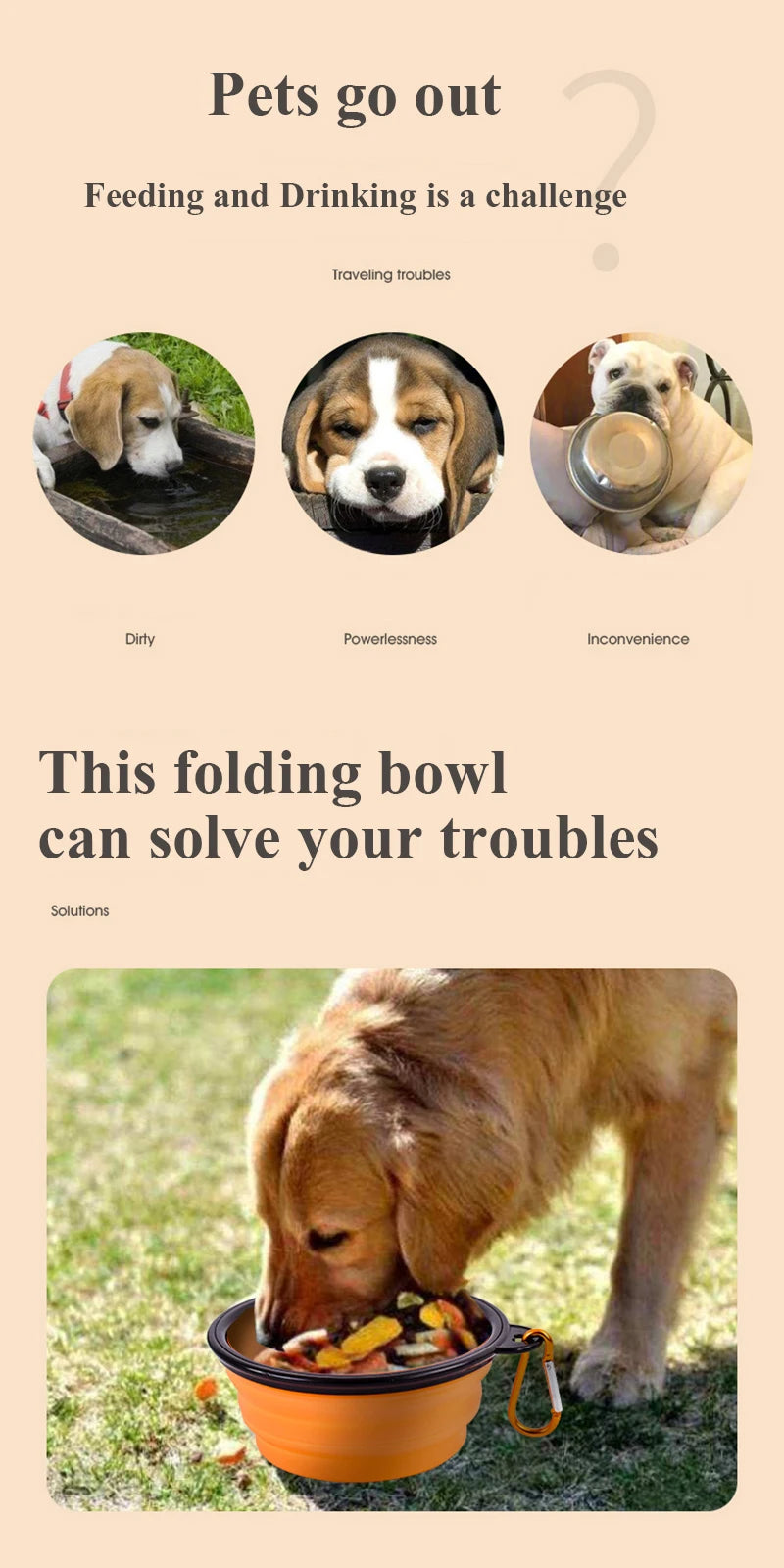 350ML Portable Folding Pet Bowl with Keychain – Travel Cat & Dog Bowl, Durable & Convenient