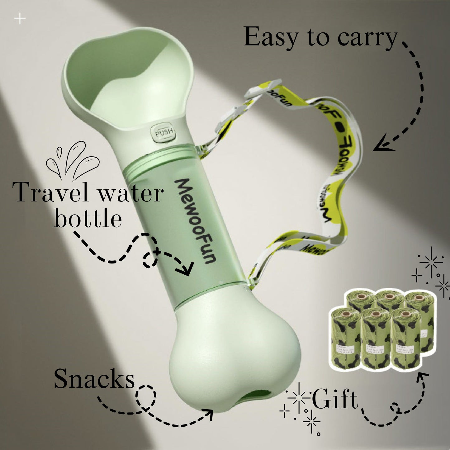 Travel Water Bottle For Pets + Gift Poop Bags